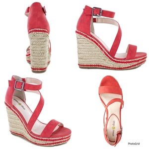 Seven Dials 8.5 berlina red open toe wedge heel NWT